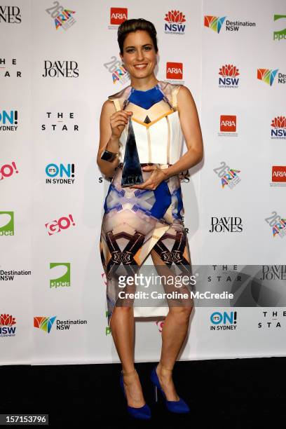 Missy Higgins poses with the ARIA for best Adult Contemporary artist at the 26th Annual ARIA Awards 2012 at the Sydney Entertainment Centre on...