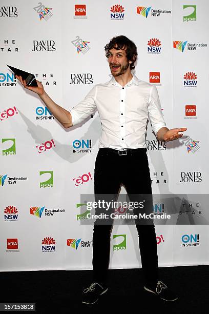 Gotye poses with the ARIA for Album of the Year at the 26th Annual ARIA Awards 2012 at the Sydney Entertainment Centre on November 29, 2012 in...