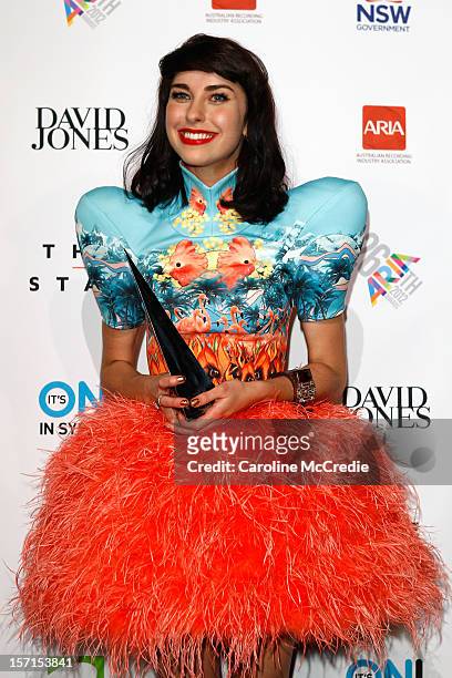 Kimbra poses with the ARIA for Best Female artist at the 26th Annual ARIA Awards 2012 at the Sydney Entertainment Centre on November 29, 2012 in...