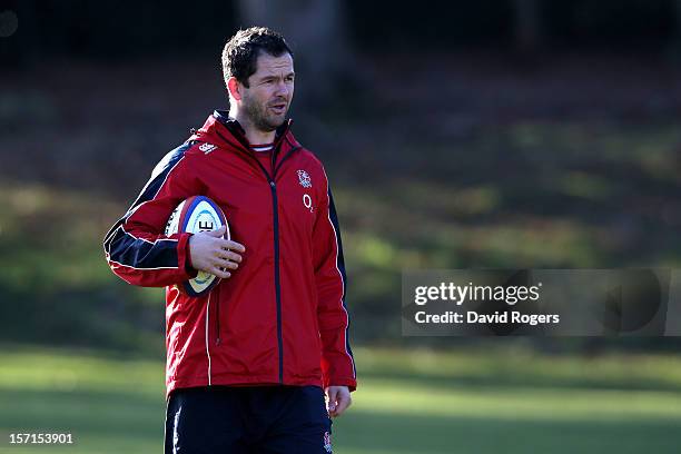 England Forwards coach Andy Farrell looks on during the England training session at Pennyhill Park on November 29, 2012 in Bagshot, England.