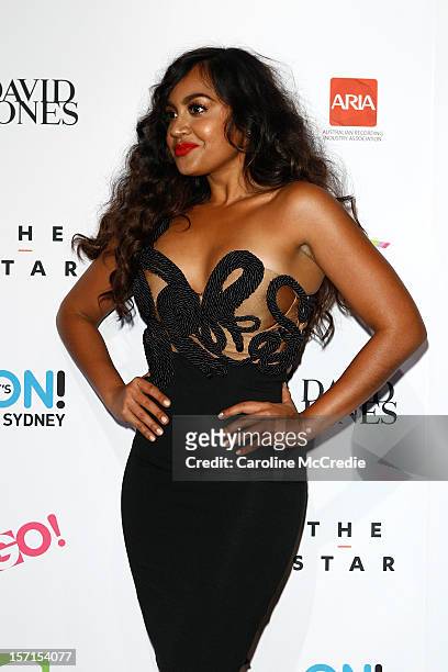 Jessica Mauboy poses in the awards room at the 26th Annual ARIA Awards 2012 at the Sydney Entertainment Centre on November 29, 2012 in Sydney,...