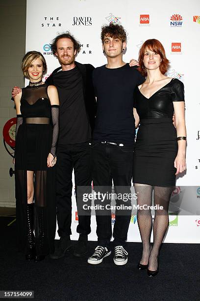 The Jezabels pose with the ARIA award for Best Independent release at the 26th Annual ARIA Awards 2012 at the Sydney Entertainment Centre on November...