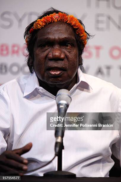 Mandawuy Yunupingu of Yothu Yindi speaks to the media after being inducted into the ARIA Hall of Fame at the 26th Annual ARIA Awards 2012 at the...