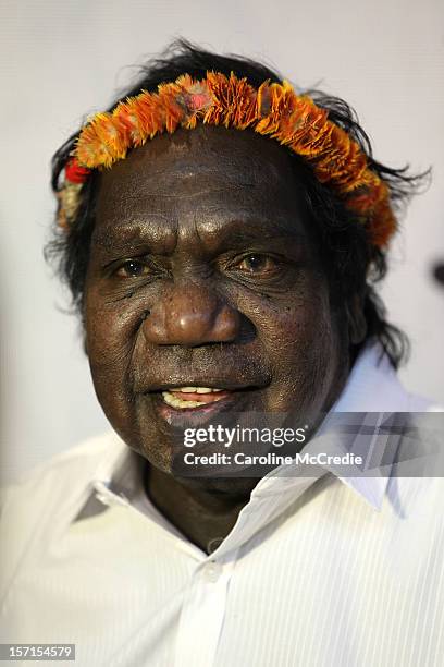 Mandawuy Yunupingu of Yothu Yindi speaks to the media after being inducted into the ARIA Hall of Fame at the 26th Annual ARIA Awards 2012 at the...