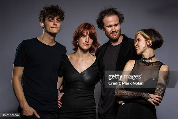 Nik Kaloper, Samuel Lockwood, Heather Shannon and Hayley Mary of the Jezabels poses after winning the ARIA for Best Independent Release at the 26th...