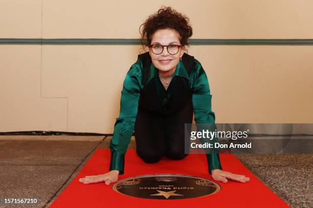 Sigrid Thornton unveils her Australian Film Walk of Fame star during the Sydney premiere of "Slant" at the Ritz Theatre on July 26, 2023 in Sydney,...