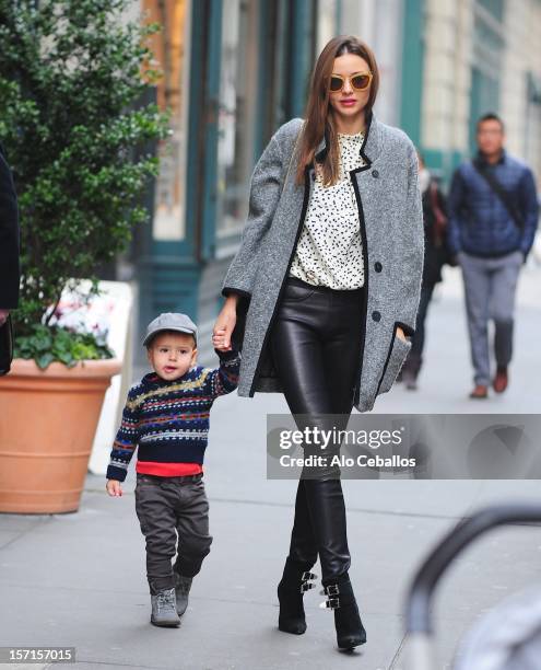 Miranda Kerr and Flynn Christopher Bloom are seen in Chelsea at Streets of Manhattan on November 29, 2012 in New York City.