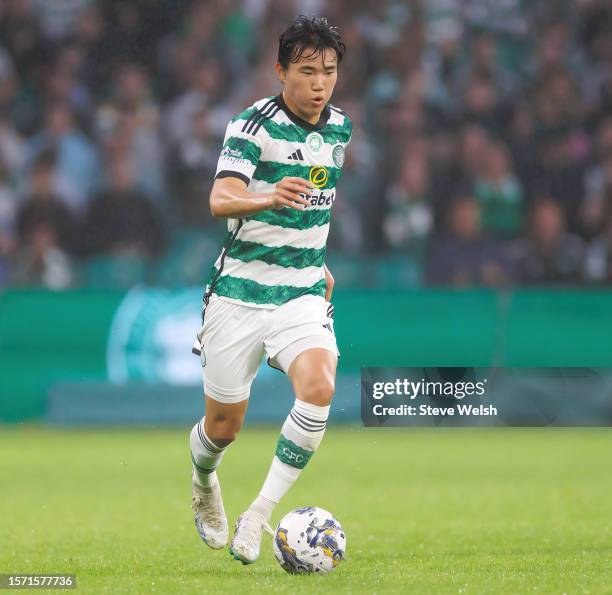 Hyunjun Yang of Celtic during the pre-season friendly match between Celtic and Athletic Bilbao at Celtic Park on August 1, 2023 in Glasgow, Scotland.