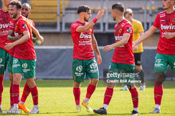 Players of Oostende, Mohamed Berte of KV Oostende celebrate the late equalizer during the Pre-season friendly match between Roda JC and KV Oostende...