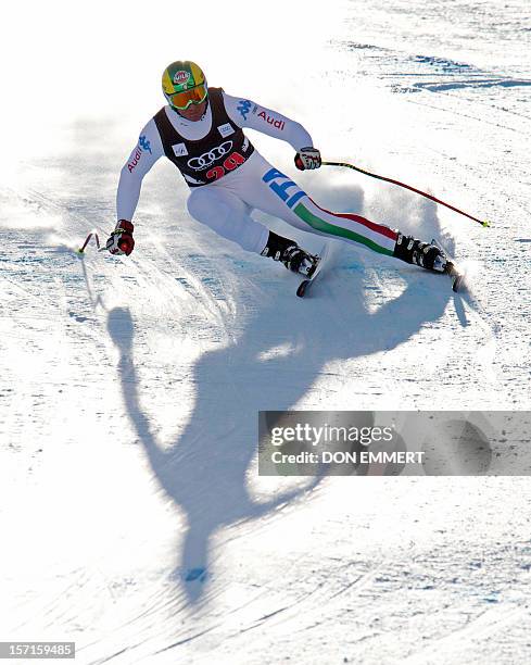 Siegmar Klotz of Italy skis during the FIS Alpine World Cup Men's Downhill training November 29, 2012 in Beaver Creek, Colorado. Klotz had the third...