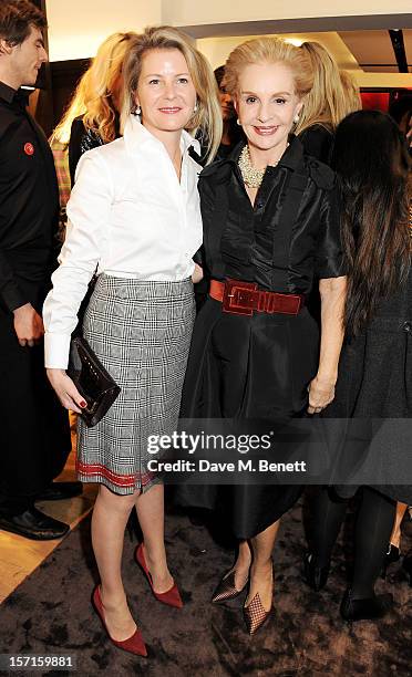 Viscountess Serena Linley and Carolina Herrera attend the launch of CH Carolina Herrera's White Shirt Collection at their new Fulham Road store on...