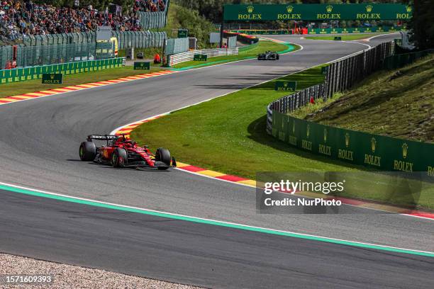 Charles Leclerc of Monaco driving the with number 16, a Scuderia Ferrari SF-23 of Ferrari F1 team, on track during the F1 Grand Prix race of Belgium...