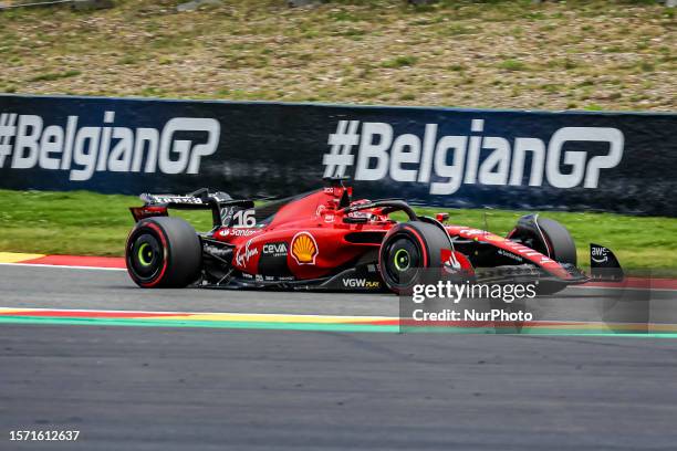 Charles Leclerc of Monaco driving the with number 16, a Scuderia Ferrari SF-23 of Ferrari F1 team, on track during the F1 Grand Prix race of Belgium...