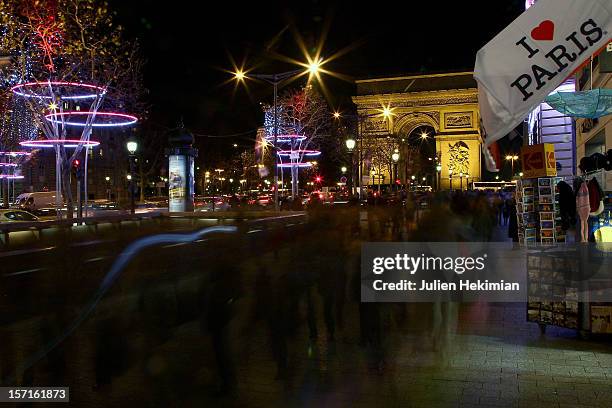 General view of the Champs-Elysees Christmas illuminations on November 29, 2012 in Paris, France.