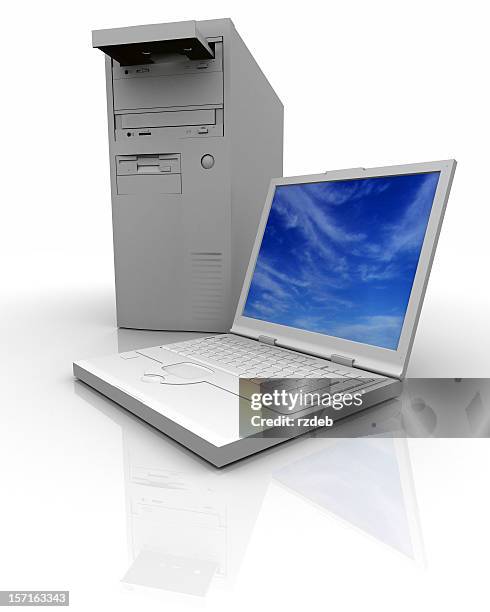 notebook and pc computer - pc tower stock pictures, royalty-free photos & images