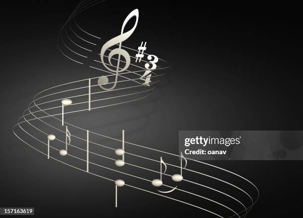 musical notes on black - 3d music notes stock pictures, royalty-free photos & images