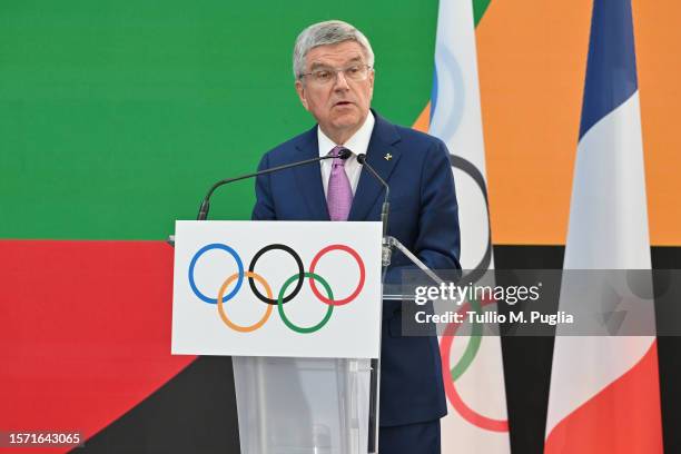 Thomas Bach, President of IOC, attends the IOC Invitationa Ceremony on July 26, 2023 in Paris, France. Paris will host the Summer Olympics from July...