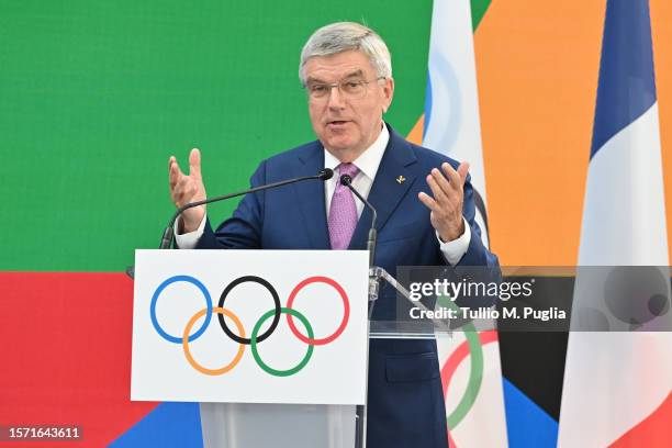 Thomas Bach, President of IOC, attends the IOC Invitationa Ceremony on July 26, 2023 in Paris, France. Paris will host the Summer Olympics from July...