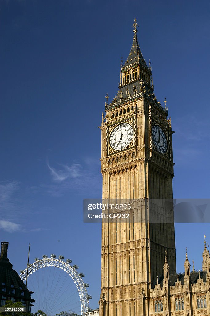Photo of Big Ben and London Eye with a sky view background