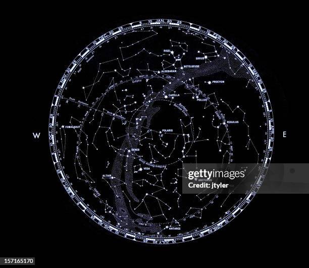 star map of the northern hemisphere - constellation map stockfoto's en -beelden