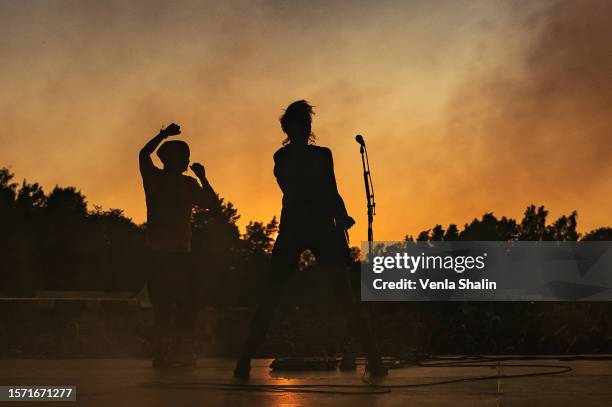 Lauri Ylönen and Emppu Suhonen of The Rasmus perform at Tikkurila Festivaali on July 22, 2022 in Tikkurila, Finland.