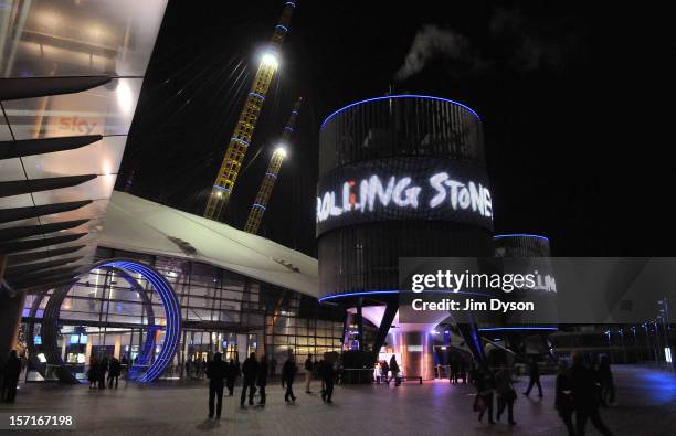 An exterior view of the O2 Arena as the Rolling Stones perform on November 29, 2012 in London, England.