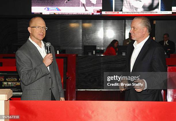 Kirk Golding, SR Vice President of Silverton Casino Lodge and Lee Amaitis, President & CEO of Cantor Gaming, appear at the announcement of the Cantor...