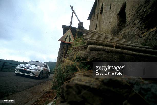 Francois Delecour driving the Ford Focus during the San Remo Rally in Italy part of the World Rally championship 2001. DIGITAL IMAGE Mandatory...