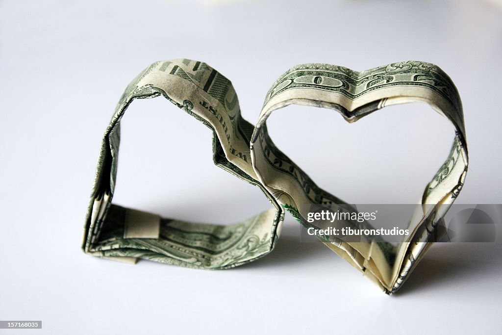 Origami Money Hearts Made from U.S. Dollars