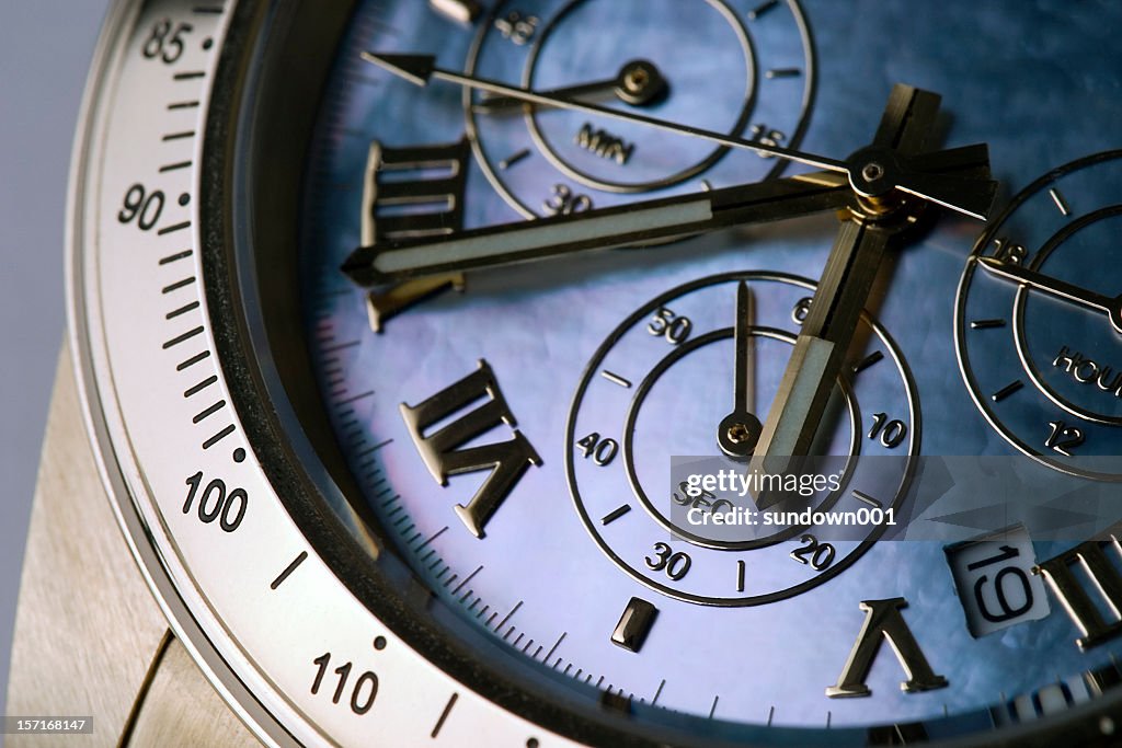 An up close picture of a chronograph