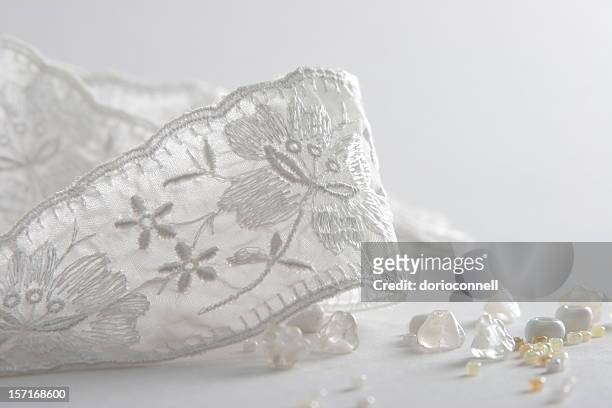 bridal accessories - lace textile stockfoto's en -beelden