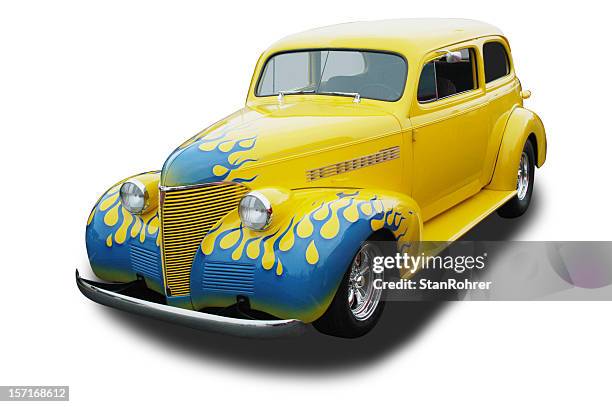 auto car - 1939 chevrolet hot rod with flames - 1930 1939 stockfoto's en -beelden