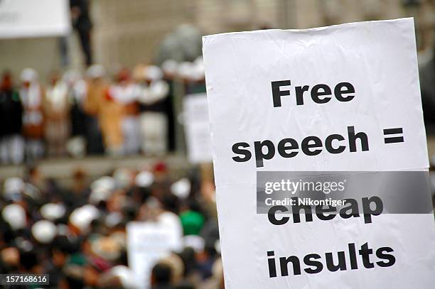 muslim cartoon protest, london - hate speech stock pictures, royalty-free photos & images