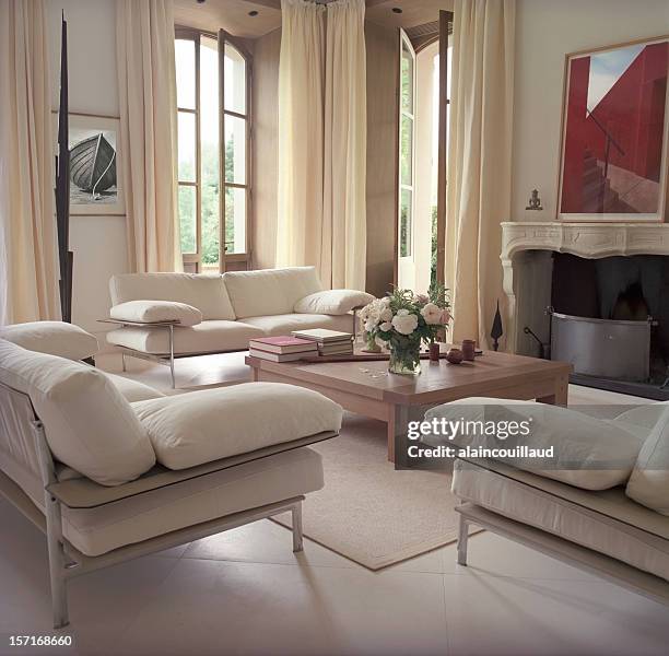 interior overview of a modern french castle living room - french culture stock pictures, royalty-free photos & images