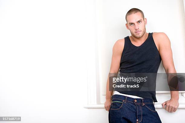 confident stance from a handsome male model, waist up - men underware model stock pictures, royalty-free photos & images