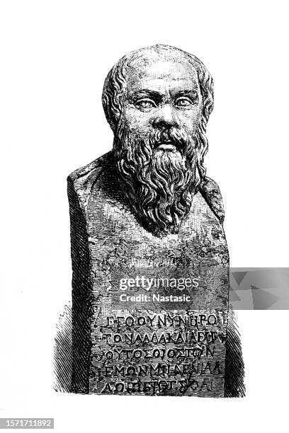 socrates bust - marble statue stock illustrations