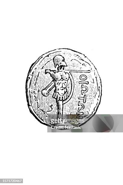 tropion. siegeszeichen auf einer böotischen münze - griechische geldmünze stock-grafiken, -clipart, -cartoons und -symbole