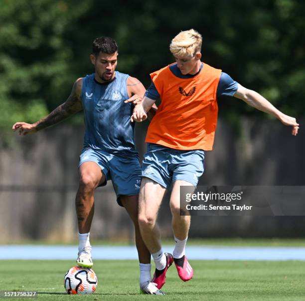 Bruno Guimaraes and Anthony Gordon in action during the Pre Season Open Training session at the PACE Academy on July 25, 2023 in Atlanta, Georgia.