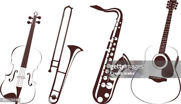 stockillustraties, clipart, cartoons en iconen met musical instruments - saxofoon