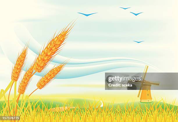 landscape - wind farm sunset stock illustrations