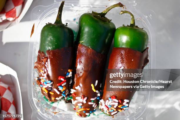 Chocolate Dipped Jalepanos from Mad Hatter Funnel Cakes during the 3rd Annual Gold Buckle Foodie Awards at the Houston Rodeo and Livestock Show,...