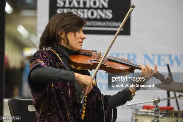 Violinist Anna Phoebe performs as part of the Station Sessions 2012 at St Pancras Station on November 29, 2012 in London, England.