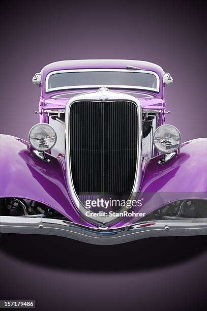 auto auto-púrpura hot rod 1934 ford frontal - hotrod car fotografías e imágenes de stock