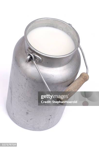 old-fashioned milk can (isolated on white, path included) - milk jug stock pictures, royalty-free photos & images