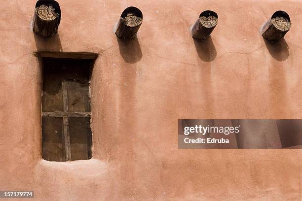 adobe wall, window, and beams - adobe texture stock pictures, royalty-free photos & images