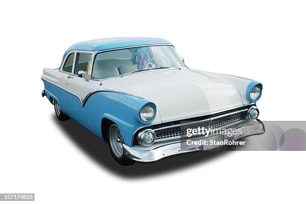 photo of classic car, blue 1955 ford fairlane - 1955 stock pictures, royalty-free photos & images