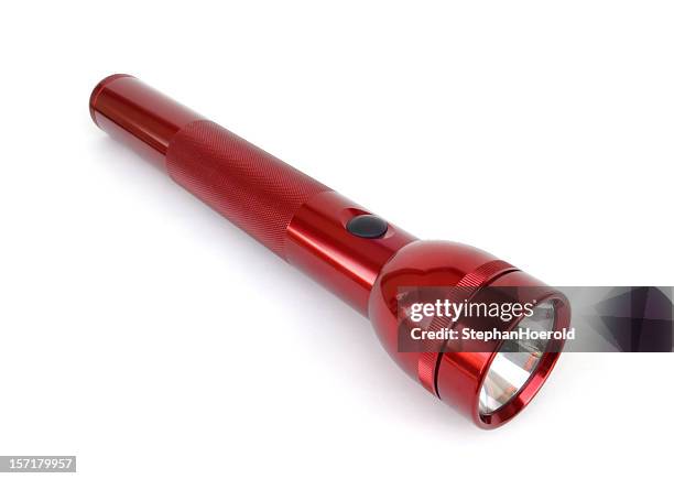 red flashlight, isolated on white, clipping path included - flashlight stock pictures, royalty-free photos & images