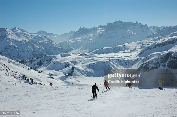 skiing in the austrian alps - austria skiing stock pictures, royalty-free photos & images