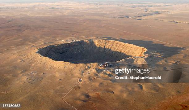 aerial view of barringer crater (meteor impact) in arizona - meteorkrater bildbanksfoton och bilder