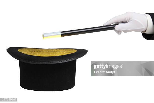 magician's props isolated on white with clipping path - magic top hat stock pictures, royalty-free photos & images